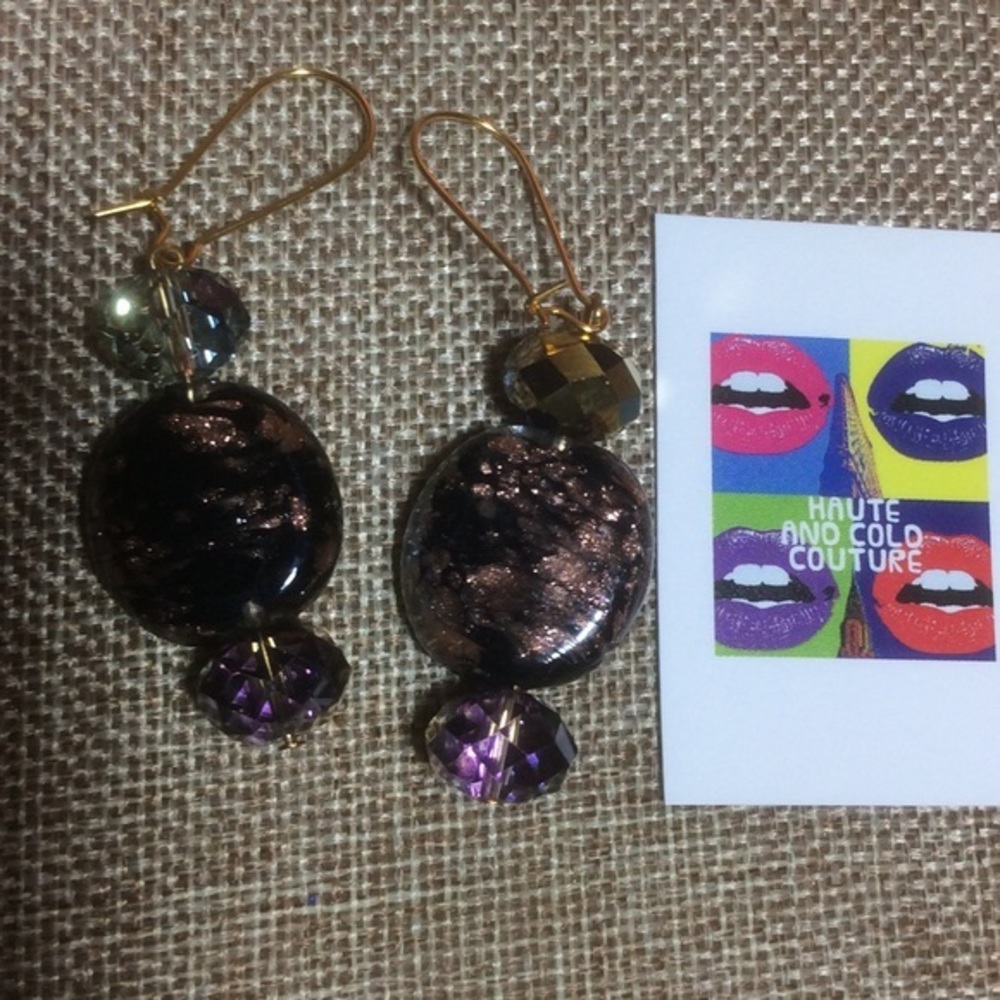 NEW Pierced Earring Black & Copper Venetian Glass